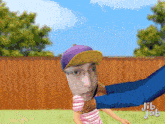 a cartoon of a man holding a child 's head with jib jab written on the bottom right