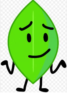 a green leaf with arms and legs and a sad face on a transparent background .