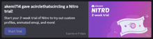 a screenshot of a discord nitro 2 week trial