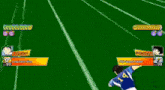 a soccer player is kicking a soccer ball while another player tries to tackle him