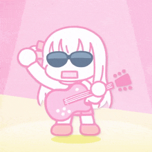 a cartoon girl wearing sunglasses and holding a guitar