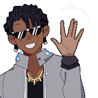 a cartoon drawing of a man wearing sunglasses waving
