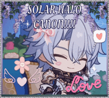 a picture of a boy with the words solar halo canon