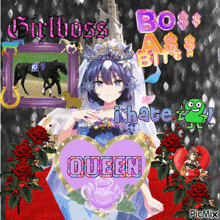 a picture of a girl in a bride 's dress with a heart that says queen