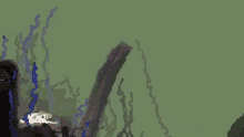 a pixel art painting of a sheep being attacked by a dragon .