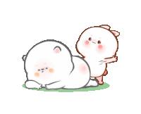 a cartoon rabbit is giving a bear a massage on its back