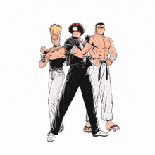 a group of cartoon characters are standing next to each other on a white background