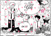a black and white picture with hearts and the words i love you on it