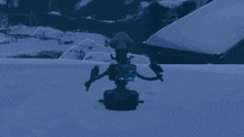 a person is standing in the middle of a snowy area with a glowing circle around them