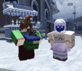 two cartoon characters are standing in front of a cart that says sweet haven ice cream