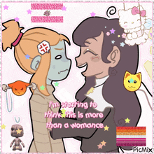 a drawing of two girls with the words i 'm staring to think it 's more than a womance