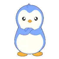a blue and white penguin with a yellow star in its eye