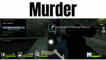 a screenshot of a video game that says murder