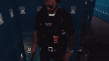 a man in a los angeles police uniform holds a gun