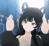 a cartoon girl wearing headphones with cat ears on her head