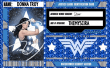 a justice league identification card that says donna troy on it