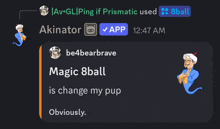 a screenshot of a conversation between akilator and be4bearbrave