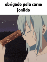 a picture of a girl with the words obrigado pela carne ionido on the bottom