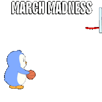 a penguin is throwing a basketball in the air with the words march madness above it