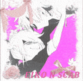 a drawing of a girl and a boy with eiko n scab written on it