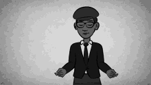 a black and white cartoon of a man in a suit