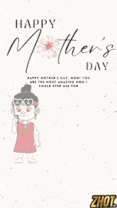 a happy mother 's day greeting card with a cartoon of a girl