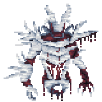 a pixel art drawing of a monster with blood coming out of his mouth
