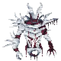 a pixel art drawing of a monster with blood coming out of his mouth