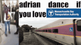 a sign that says massachusetts bay transportation authority is next to a train