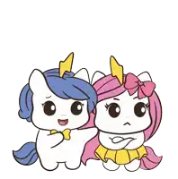 two unicorns are standing next to each other with a speech bubble saying no