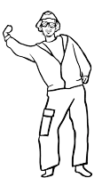 a black and white drawing of a man wearing a hat
