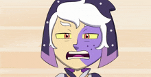 a cartoon drawing of a person with a purple and white face
