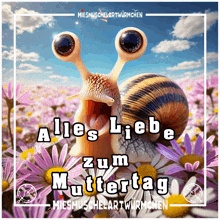 a picture of a snail with the words alles liebe zum muttertag written on it