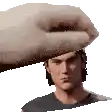 a hand is holding a man 's head in a pixel art style .