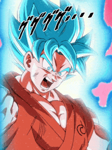 a drawing of a person with blue hair and a red shirt