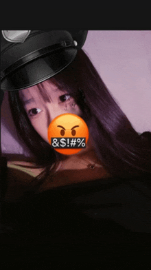 a girl wearing a police hat has a smiley face covering her mouth with the words & $ ! # % on it