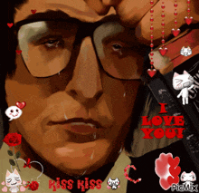 a cartoon of a man with glasses and the words i love you