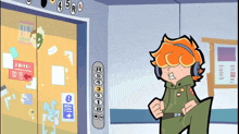 a cartoon character is standing in front of an elevator with the numbers 4 5 6 7 8 9 and 10 on it