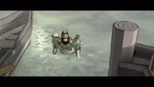 a cartoon drawing of a robot floating in a body of water