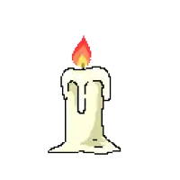 a pixel art drawing of a white candle with a red flame coming out of it .