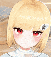 a close up of a girl 's face with a star on her head
