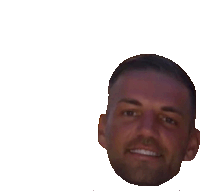 a close up of a man 's face with a beard smiling