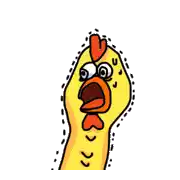 a cartoon of a chicken with its mouth open and a heart on its beak .
