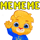 a cartoon character with a blue shirt that says m on it