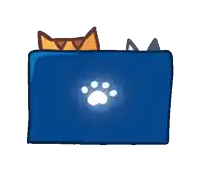 a blue box with a paw print and cat ears on top