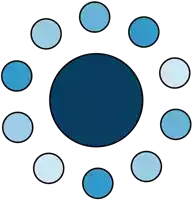 a blue circle in the middle of a circle of blue circles on a white background