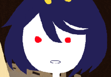 a cartoon character with blue hair and red eyes