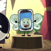 a cartoon drawing of a phone with wings and legs