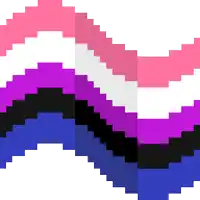 a pixel art of a pink , purple , white , and blue flag .
