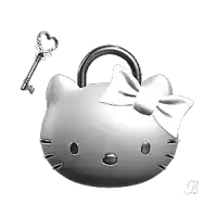 a hello kitty padlock with a heart shaped key attached to it